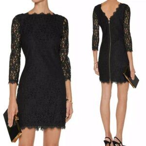 DVF Diane Von Furstenberg Colleen Black Lace Mini Dress - Size 10 - Like New